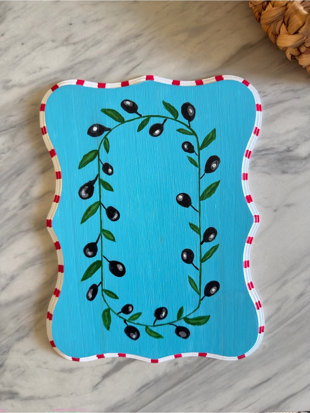 Hand Painted Blue Olive Wreath Decorative Plaque